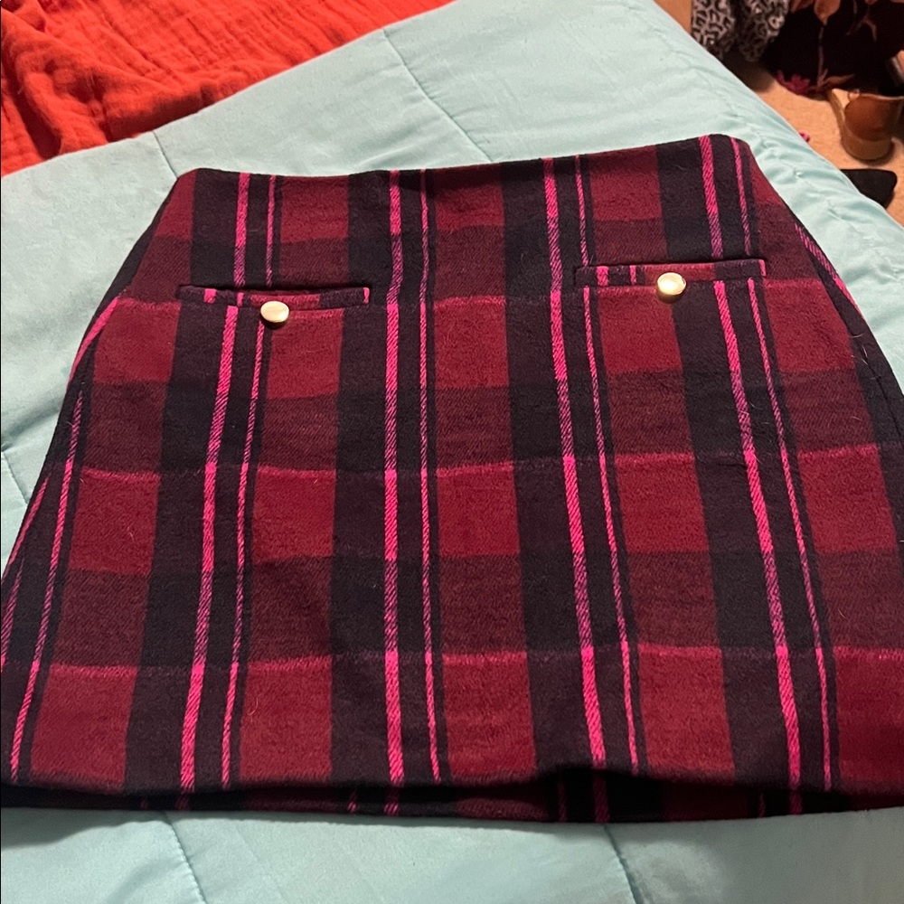 LOFT Plaid Mini Skirt in Red and Black